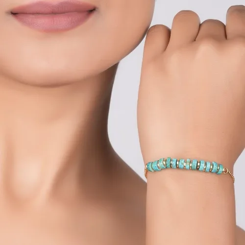 Miniatura 37 de Natural Heishi Beads With Spacers Slider Bracelet Gemstone Healing Jewelry With 14k Yellow Gold Plated 8- Inch Adjustable Length