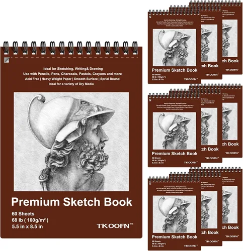 TKOOFN Paquete de 10 cuadernos de bocetos de 5.5 x 8.5 pulgadas a granel (600 hojas en total), blocs de dibujo premium encuadernados en espiral