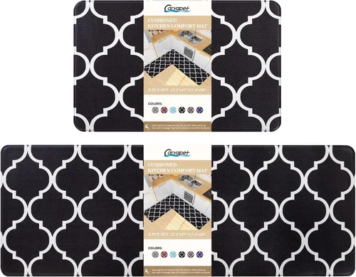 Miniatura 8 de Carvapet 2 tapetes cómodos antifatiga para cocina, de pie, impermeables, decorativas, ergonómicas, para cocina, diseño de mármol negro y dorado, 17