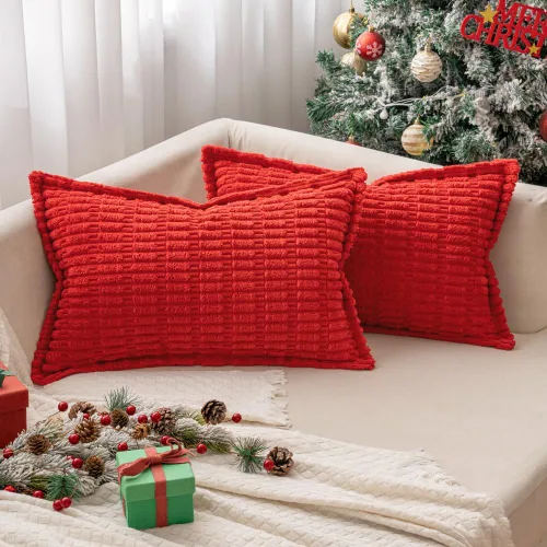 Miniatura 30 de MIULEE - Juego de 2 fundas de almohada decorativas de terciopelo de pana, naranja quemado, para otoño, suaves, a rayas, con borde ancho, decoración