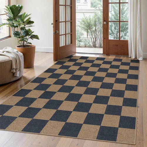 Miniatura 55 de Lahome Alfombra de yute a cuadros fácil 2'x3', alfombra pequeña para entrada, antideslizante, alfombra para la puerta delantera de la cocina
