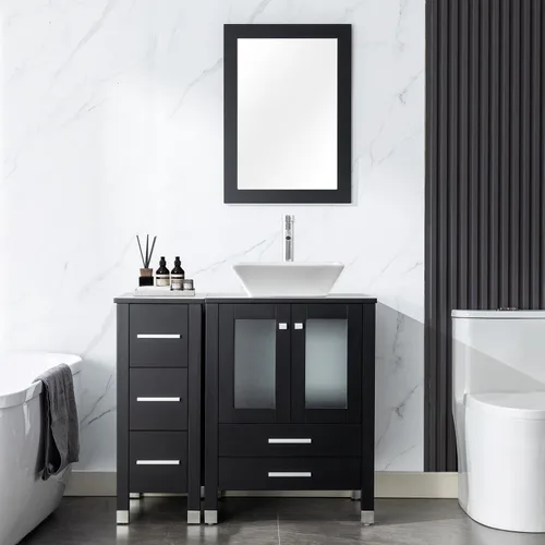 Miniatura 9 de LUCKWIND 36" Bathroom Vanity Combo with Sink, 24"+12.6" Width, Painted Bathroom Storage Cabinet with 5 Drawers, Including Tempered Glass Round