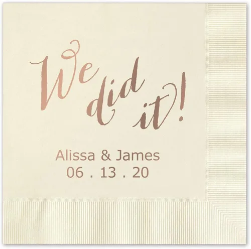 Miniatura 7 de We Did It - Servilletas de cóctel personalizadas, 100 servilletas negras de papel de 3 capas impresas en papel acuñado, plegadas de 4 3/4 x 4 3/4