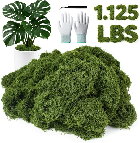 Miniatura 11 de MGLIFEUL Musgo artificial artificial de 1.125 libras para manualidades, plantas de interior con guantes antiadherentes y pinzas, musgo artificial