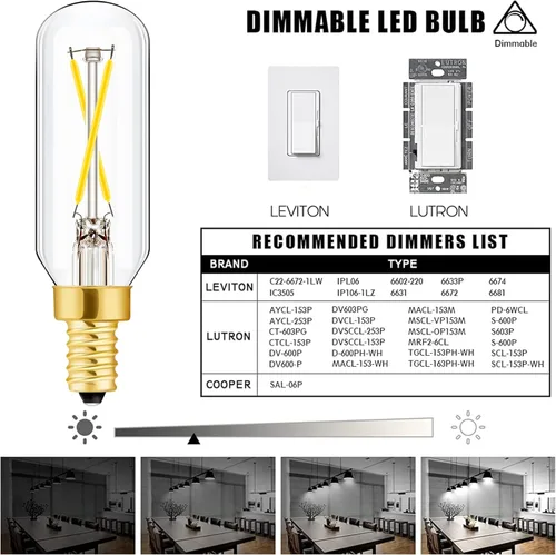 Miniatura 5 de Bombilla LED E12 Regulable de 2W Equivalente a Bombilla de 25 Vatios Luz Diurna 4000K T6 T6.5 E12 Bombilla de Candelabro de 25 Vatios para 2W = 25W