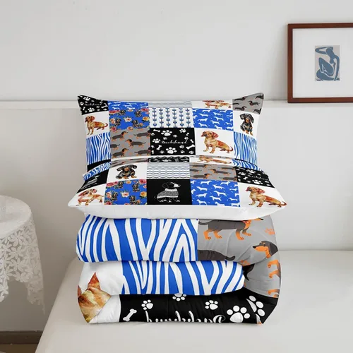 Miniatura 6 de Erosebridal Edredón con temática de perro, tamaño individual, juego de ropa de cama de perro salchicha para adolescentes, jóvenes y adultos, edredón