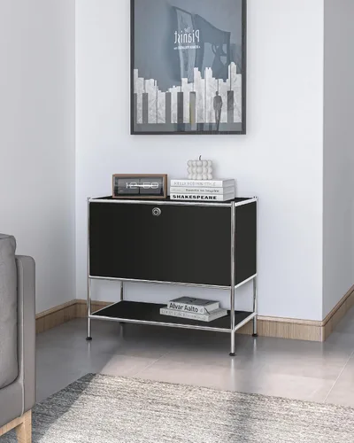 Miniatura 2 de Mesa auxiliar de metal con puerta de solapa, 27.5 pulgadas de altura, muebles modernos de bricolaje para el hogar, oficina, vestíbulo, dormitorio