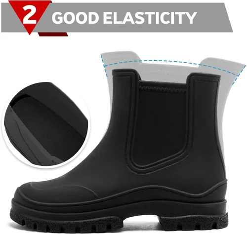 Miniatura 3 de Botas de lluvia para mujer, cómodos botines elásticos para adultos, botas Chelsea de tacón medio a la moda, impermeables, antideslizantes, suela