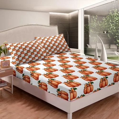 Miniatura 3 de Juego de sábanas de calabaza de otoño, tamaño individual, juego de sábanas de Feliz Acción de Gracias para el dormitorio de niños y niñas, sábanas a