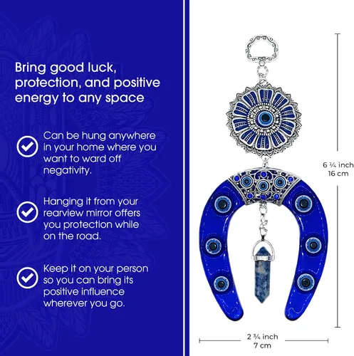 Miniatura 6 de LUCKBOOSTIUM Adorno colgante de mal de ojo con colgante de herradura y cristal azul y gema de sodalita Abalorios de buena suerte y regalos
