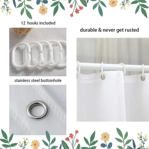 Miniatura 5 de Juego de baño Blue Rose con cortina de ducha y alfombras antideslizantes, tapete de baño, cubierta para tapa de inodoro y 12 ganchos fuertes