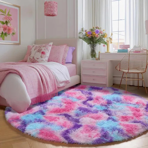 Miniatura 32 de PAGISOFE Alfombra Roja Redonda de 4 Pies, Alfombras de Área para Dormitorio, Alfombra Circular para Habitación de Niñas, Alfombras Esponjosas, Rojo