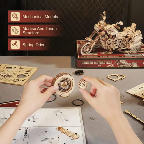 Miniatura 6 de ROKR Juego de rompecabezas de madera 3D para adultos, kit de modelo de globo luminoso y motocicleta, regalo único para niños y niñas