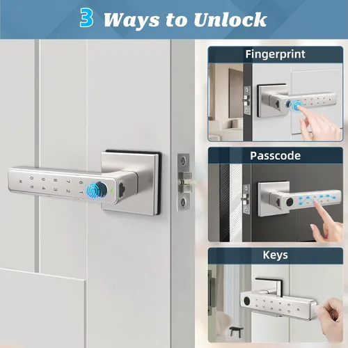 Miniatura 2 de Cerradura de manija de puerta de huellas dactilares, cerradura de puerta delantera sin llave con teclado, cerraduras inteligentes para puertas