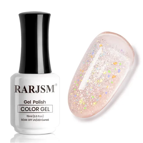 Miniatura 17 de RARJSM Esmalte de uñas de gel con purpurina de nieve, diamante brillante, gel de uñas de color blanco lechoso con pigmentos plateados y brillantes