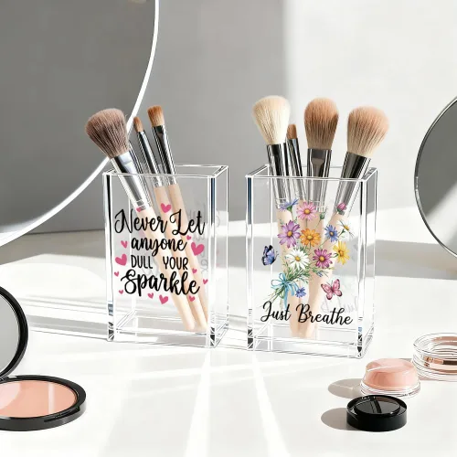 Miniatura 3 de Girl Power Paquete de 2 Portavasos de Lápiz Cosmético de Acrílico, Organizador de Brochas de Maquillaje Inspiracional Hope, Regalos de Fe