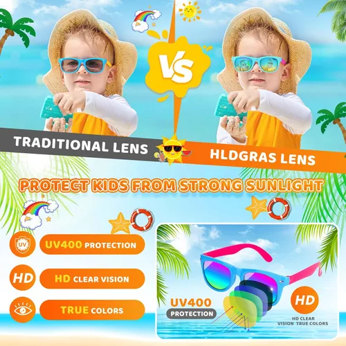 Miniatura 4 de Paquete de 24 lentes de sol para niños con protección UV400, recuerdos de fiesta para niños y niñas de 3 a 8 años, bolsas de regalo de neón