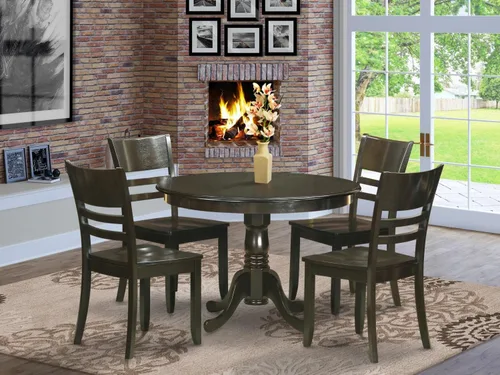 Miniatura 6 de East West Furniture HLLY5-CAP-W Juego de comedor de 5 piezas incluye una mesa de comedor redonda con pedestal y 4 sillas de cocina, 42 x 42