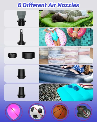 Miniatura 6 de Dr.meter Bomba de aire para inflables, bomba de colchón de aire recargable de 3600 mAh con luz de campamento de 4.8 kPa, inflado rápido, desinflado