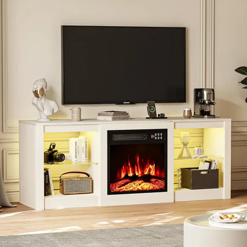 Miniatura 15 de EAG Soporte de TV con chimenea para TV de 65 pulgadas, soporte de TV con chimenea eléctrica de 18 pulgadas, centro de entretenimiento con estantes