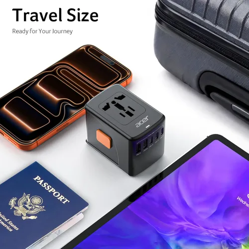 Miniatura 5 de Acer Adaptador de enchufe de viaje universal - Adaptador de corriente internacional con 5 puertos USB (3 USB C) 5.8A, cargador de salida mundial