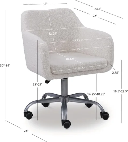 Miniatura 3 de Linon Home Decor Products Linon Brooklyn Sherpa - Silla de oficina, color marfil
