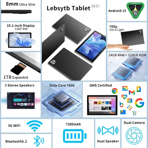 Miniatura 2 de Tablet Android 15 de 10 pulgadas con teclado - 24 GB (4+20) RAM+128 GB de ROM (expandible a 1TB), tabletas 2 en 1 con 8 núcleos, 7200 mAh, WiFi 5G