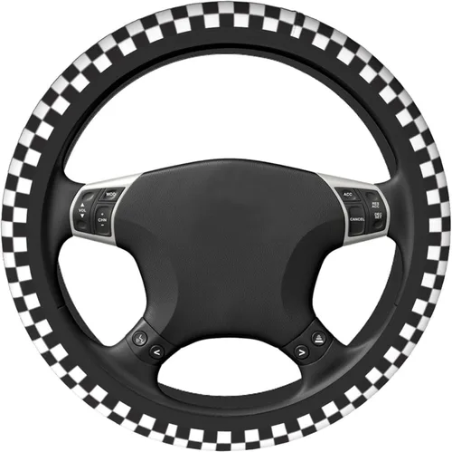 Miniatura 2 de Funda de volante para mujeres y hombres, tablero de ajedrez a cuadros en blanco y negro, protector de volante de neopreno, ajuste universal