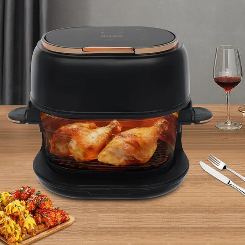 Miniatura 2 de Freidora de aire de vidrio de 4.2 cuartos con pantalla táctil, control de temperatura de 140 a 374 °F, preajuste inteligente de 24 horas, Negro