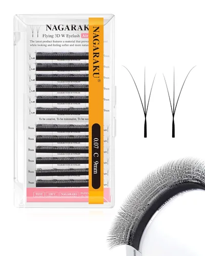 Miniatura 159 de NAGARAKU Extensiones de pestañas Double Tips 4D W, suministros con puntas dobles, gruesas con rizado D de 0.07 mm, bandeja mixta 8-15 mm, 0.07-D