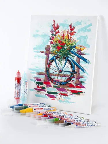Miniatura 6 de edding Creative Set - Bolígrafos acrílicos, impermeables, finos, medianos, punta ancha con almohadilla de arte, juego de 12 marcadores de pintura
