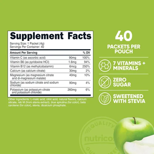 Miniatura 2 de Nutricost Complejo de Electrolitos, sabor a manzana verde, 40 sobres - Complejo de hidratación avanzada