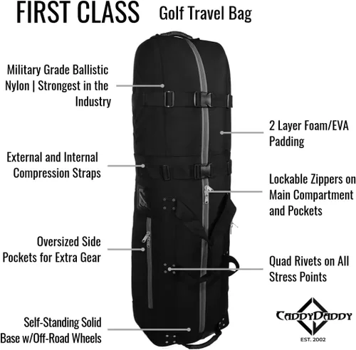Miniatura 4 de CaddyDaddy Nueva funda acolchada de primera clase premium para club de golf con ruedas, bolsa de viaje de golf resistente para aerolíneas