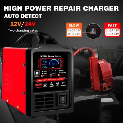 Miniatura 3 de Voolex Cargador de batería para auto 12V 24V portátil, cargador automotriz de goteo, mantenedor de batería para AGM, coche, camión, motocicleta, RV