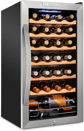 Miniatura 15 de Schmecke - Refrigerador de vino con compresor de 34 botellas con cerradura Gran bodega independiente Refrigerador de vino digital 41f-64f