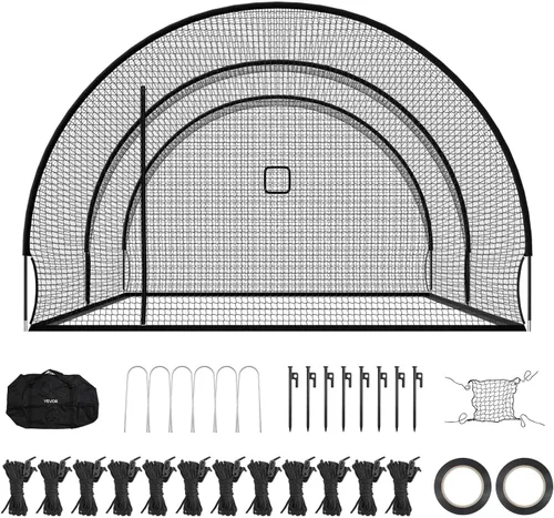 Miniatura 75 de VEVOR Jaula de bateo de béisbol, red profesional de entrenamiento de bateo de béisbol de sóftbol, resistente, resistente, cerrada, de polietileno