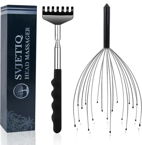 Svjetiq Masajeador de cabeza, rascador de espalda, 20 dedos, masajeador de cuero cabelludo y rascador de espalda extensible para hombres y mujeres,