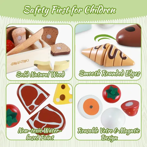 Miniatura 5 de Juego de café de madera para niños y juguete de panadería de madera para desayuno