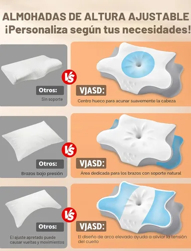 Miniatura 3 de Almohada cervical para el cuello para aliviar el dolor, almohada ergonómica de espuma viscoelástica para dormir de lado con contorno, almohada