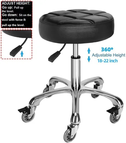 Miniatura 3 de Taburete ajustable resistente – Taburetes con ruedas giratorias de bloqueo – Taburetes giratorios sin respaldo para belleza, peluquería, spa, hogar