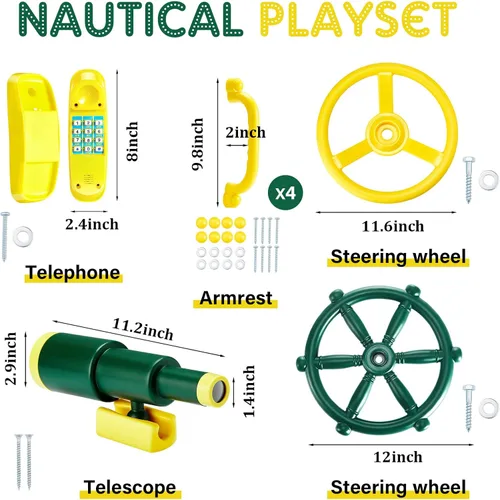 Miniatura 2 de Accesorios para patio trasero, barco de plástico pirata, juego de equipo de plástico con rueda de barco, telescopio, teléfono de seguridad para casa