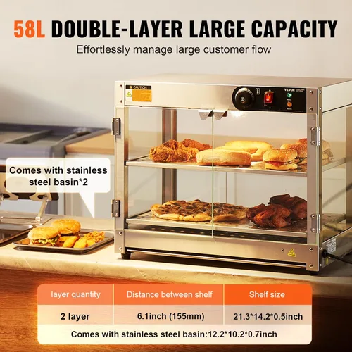 Miniatura 3 de VEVOR Exhibidor Calentador de Alimentos Comercial de 2 Niveles, Calentador Exhibidor de Alimentos de 800W con Luz para Mejorar la Exhibición