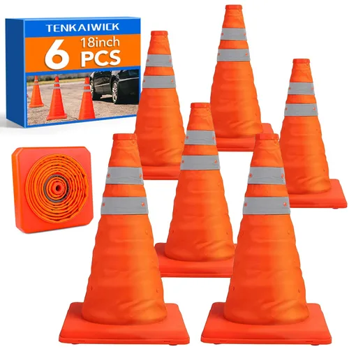 Miniatura 14 de Paquete de 3 conos de seguridad plegables de tráfico de 18 pulgadas, conos de estacionamiento con collares reflectantes, conos de seguridad naranjas
