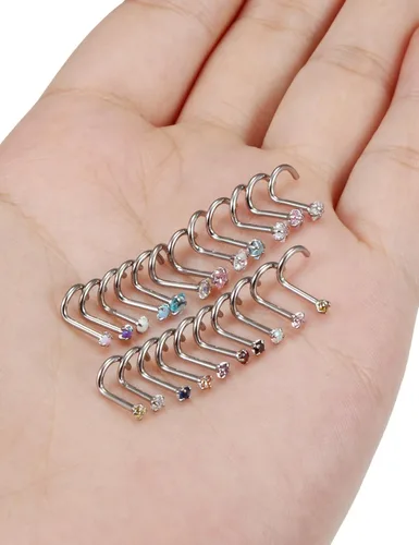 Miniatura 5 de Piercing para la nariz de 20/0.63 oz, rectos, L/sacacorchos, para la nariz, joyería para mujer, acero inoxidable quirúrgico hipoalergénico