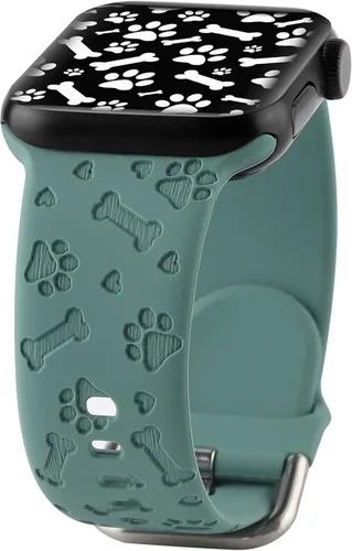 Miniatura 9 de Correa de silicona grabada con diseño de pata de perro compatible con Apple Watch 38 40 1.614 in 42 44 45 46 1.929 in para mujeres y hombres, correa