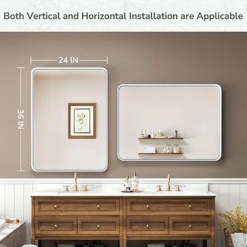 Miniatura 223 de TokeShimi - Espejo para pared de baño, espejo de tocador con marco de metal de aleación de aluminio mate cepillado e inoxidable, decoración rústica