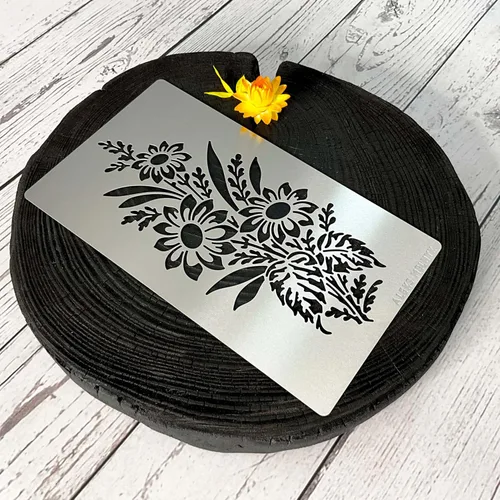 Miniatura 6 de Aleks Melnyk No.273 - Plantilla de metal, girasol en un ramo con flores silvestres, flor de hoja, plantilla pequeña, 1 unidad, plantilla para leña