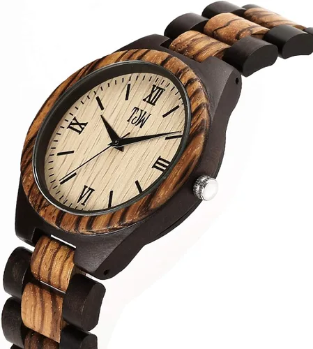 Miniatura 3 de TJW 6006 - Reloj de pulsera analógico de cuarzo para hombre, de madera, hecho a mano, informal.