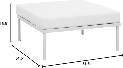 Miniatura 3 de Modway Harmony - Otomana de aluminio para patio al aire libre con cojín en blanco y blanco