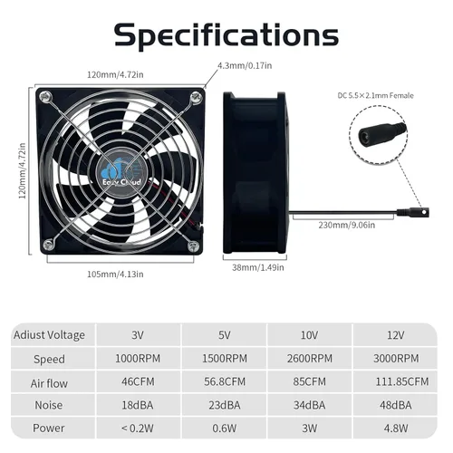 Miniatura 2 de Ventilador de magdalenas de 120 V axial 220 V 110 V con controlador de velocidad variable Ventilador de computadora con enchufe de CA para PC